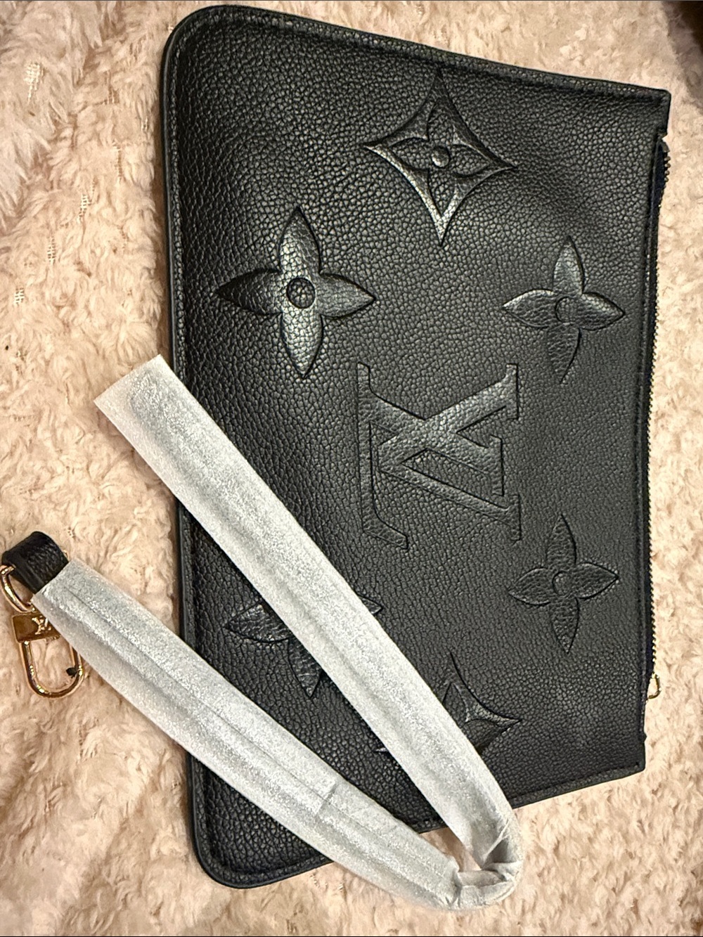 Black Embossed faux Monogram Wristlet Clutch BNWOT